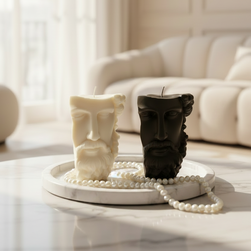 Bearded face candles with pearls